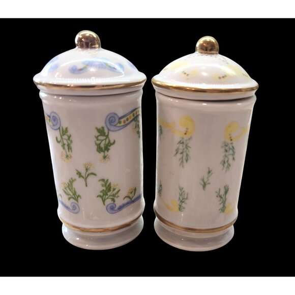 Lenox The Spice Carousel Porcelain Celery Salt & Tarragon Jars With Gold Accents - Picture 2 of 3